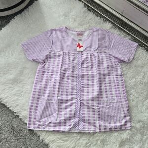 Toti Fashion Sleepwear SEERSUCKER SNAP FRONT TOP. Color:Purple Plaid. Size Large